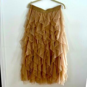 By Anthropologie The Cheri Ruffled Toulle Midi Skirt in Champaign.